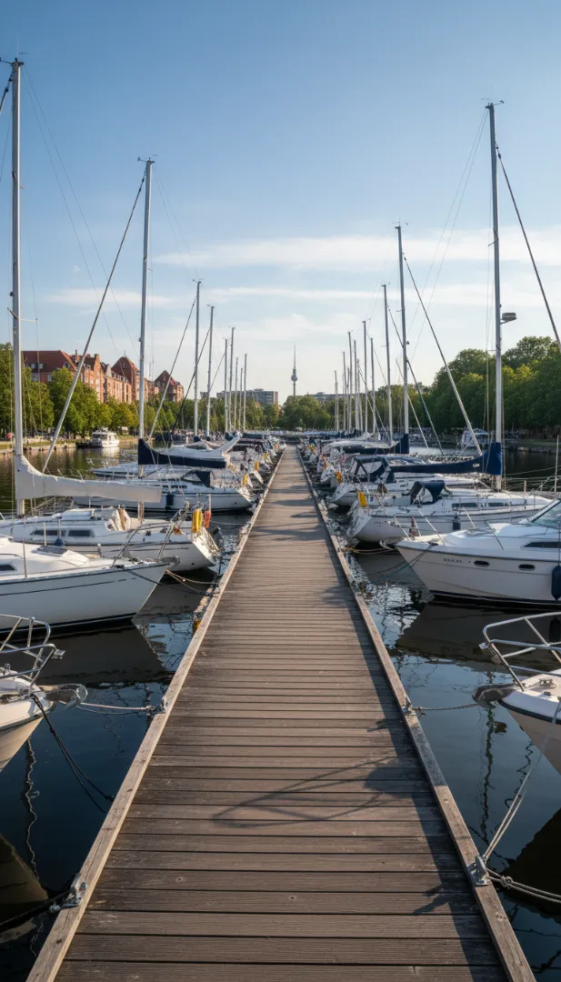 Berliner Yachthafen mit Segelbooten und Motorbooten