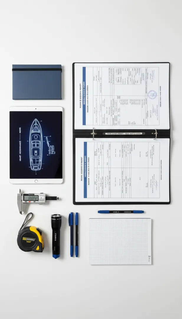 Bootsgutachter erstellt Schadensgutachten an einem Motorboot