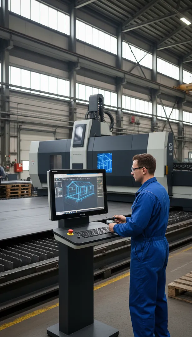Werft-Mitarbeiter lädt AD-BASE CNC-Daten in Schneidemaschine