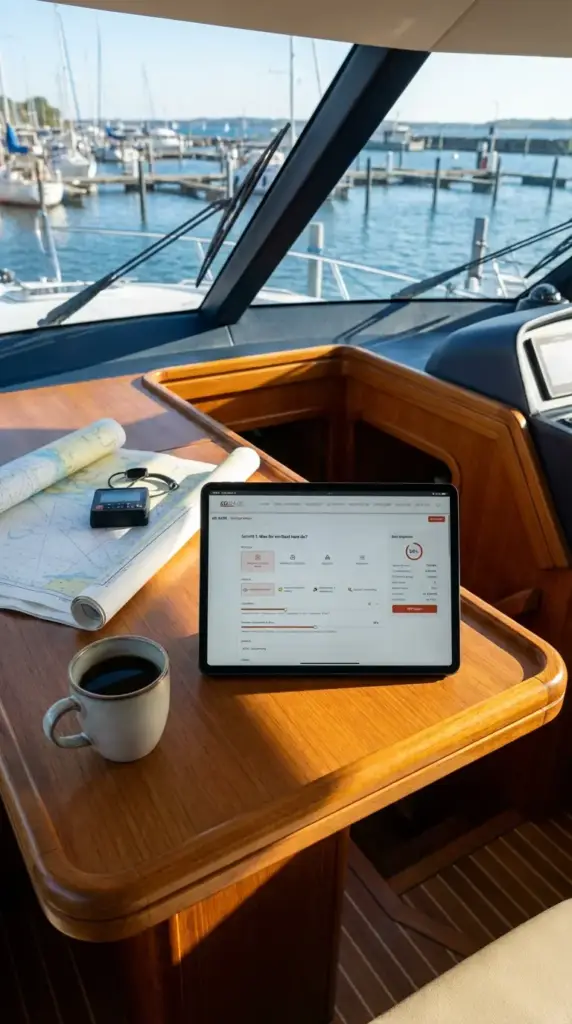 AD-BASE Energie-Autonomie-Planer auf einem Tablet an Bord einer Yacht