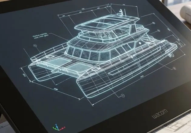 Technische CAD-Konstruktion einer modernen Hausyacht von AD-BASE