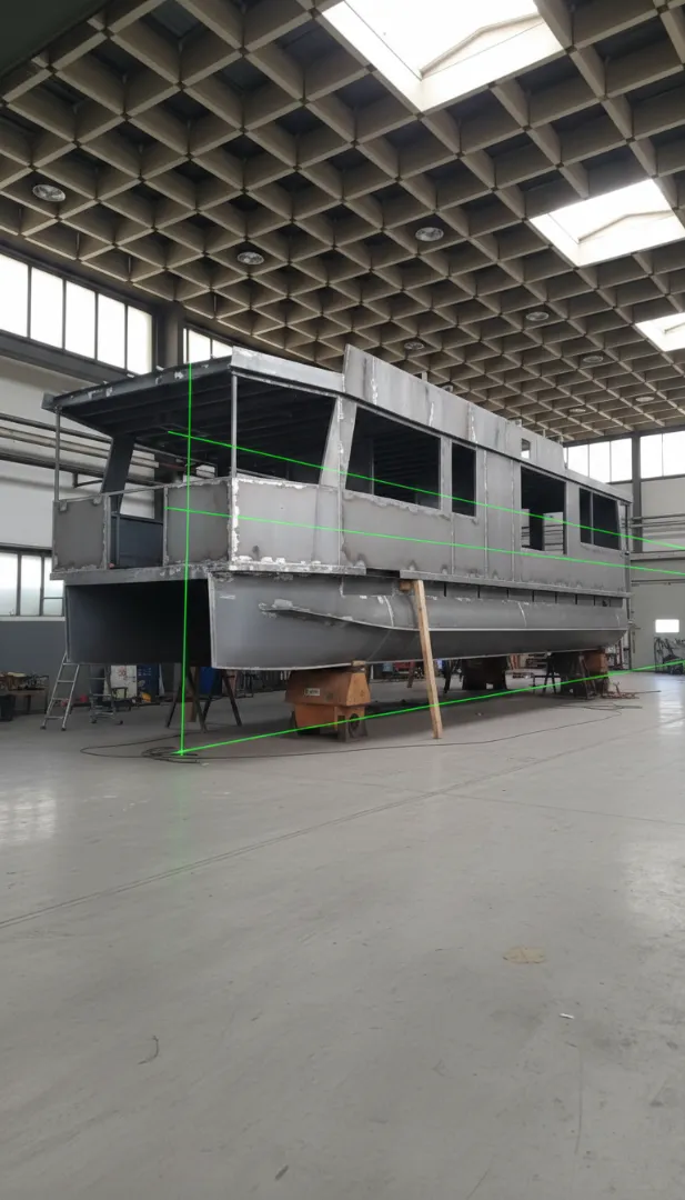 Grafische Darstellung der Stabilitätsberechnung und Hydrostatik bei einem Hausboot Schwimmkörper.