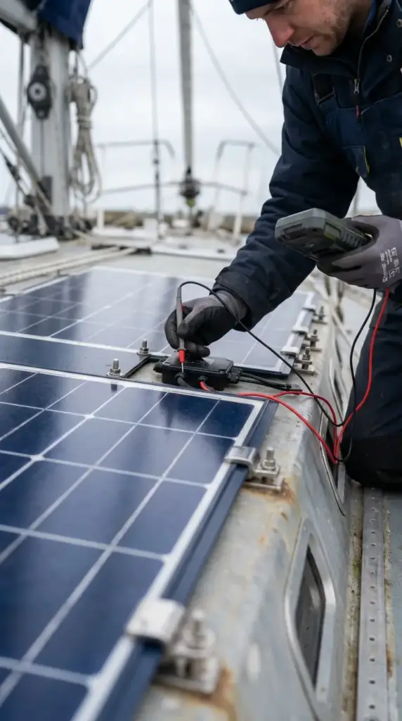 Fachgerechte Montage einer marinen Solaranlage auf einem Boot