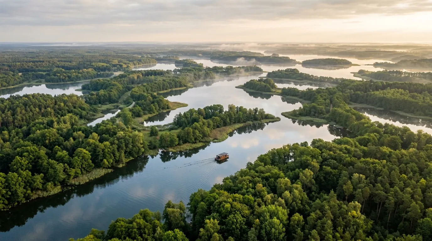 Luftbild der Mecklenburgischen Seenplatte — über 1.000 Seen und 700km Wasserstraßen warten auf Entdecker