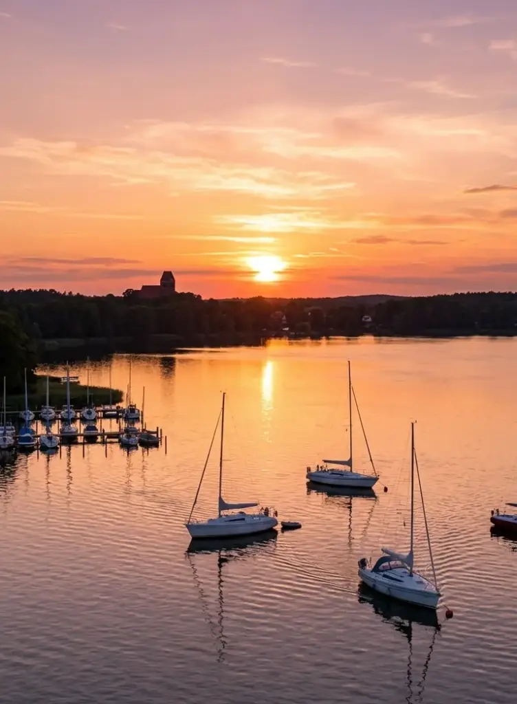 AD-BASE Standort Storkow – Brandenburger Seenlandschaft mit Steg und Booten